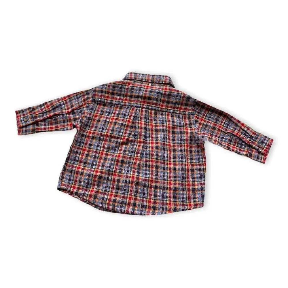 Gymboree Boys Shirt Size 3-6 Mo Fly Boys Plaid Flannel Button Up Airplane‎ NEW